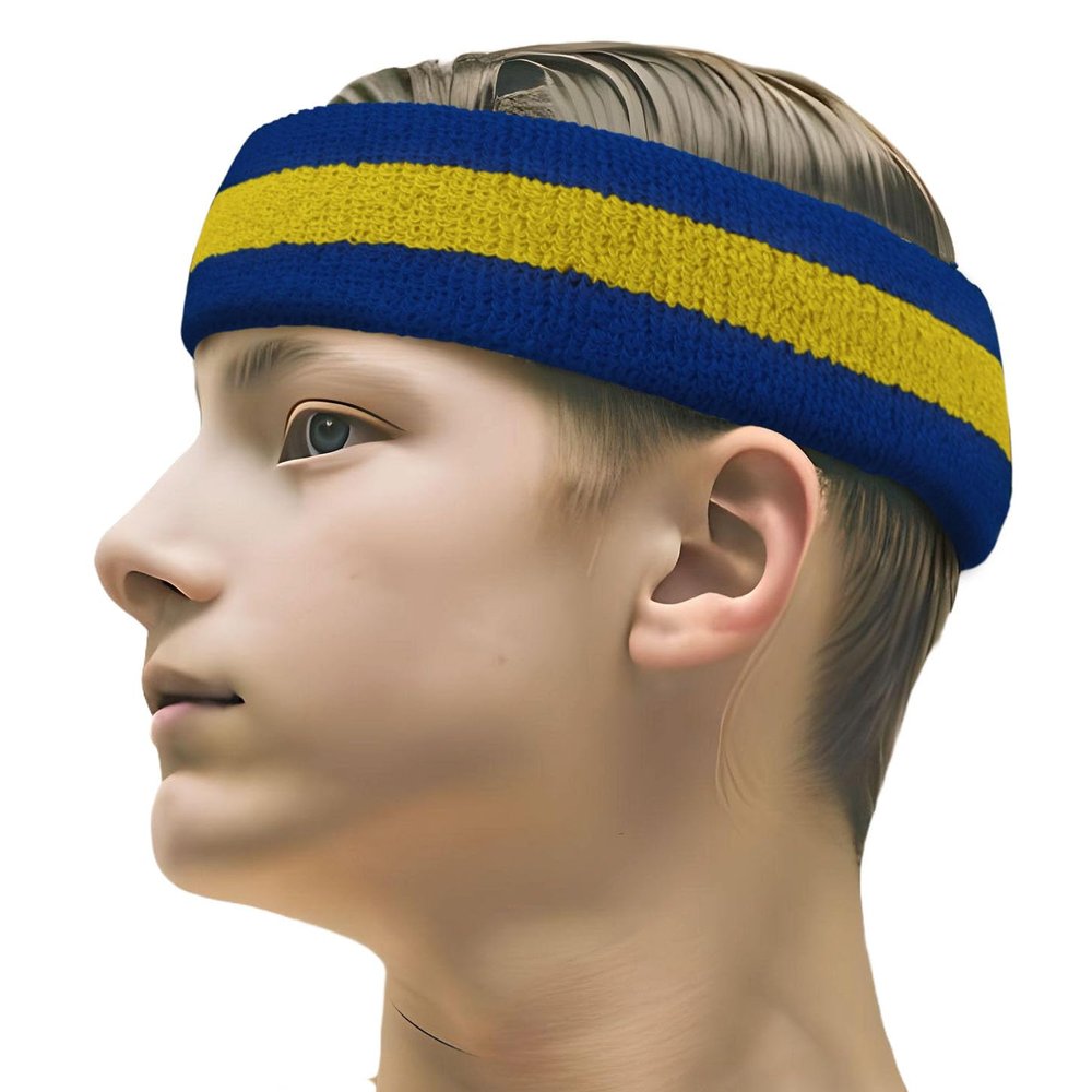 COUVER 2 Color Stripe Terry Sports Headband, 1 Piece, Yellow/Blue