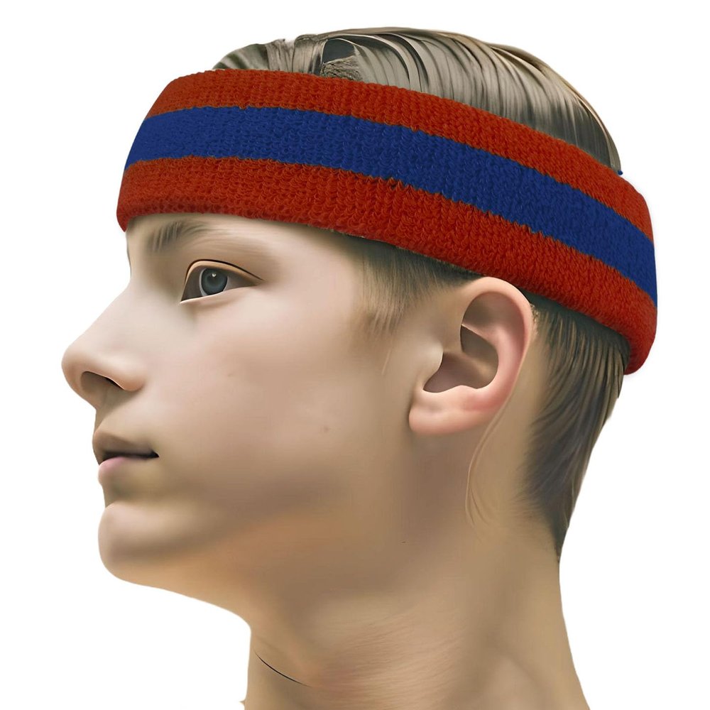 COUVER 2 Color Stripe Terry Sports Headband, 1 Piece, Blue/Red