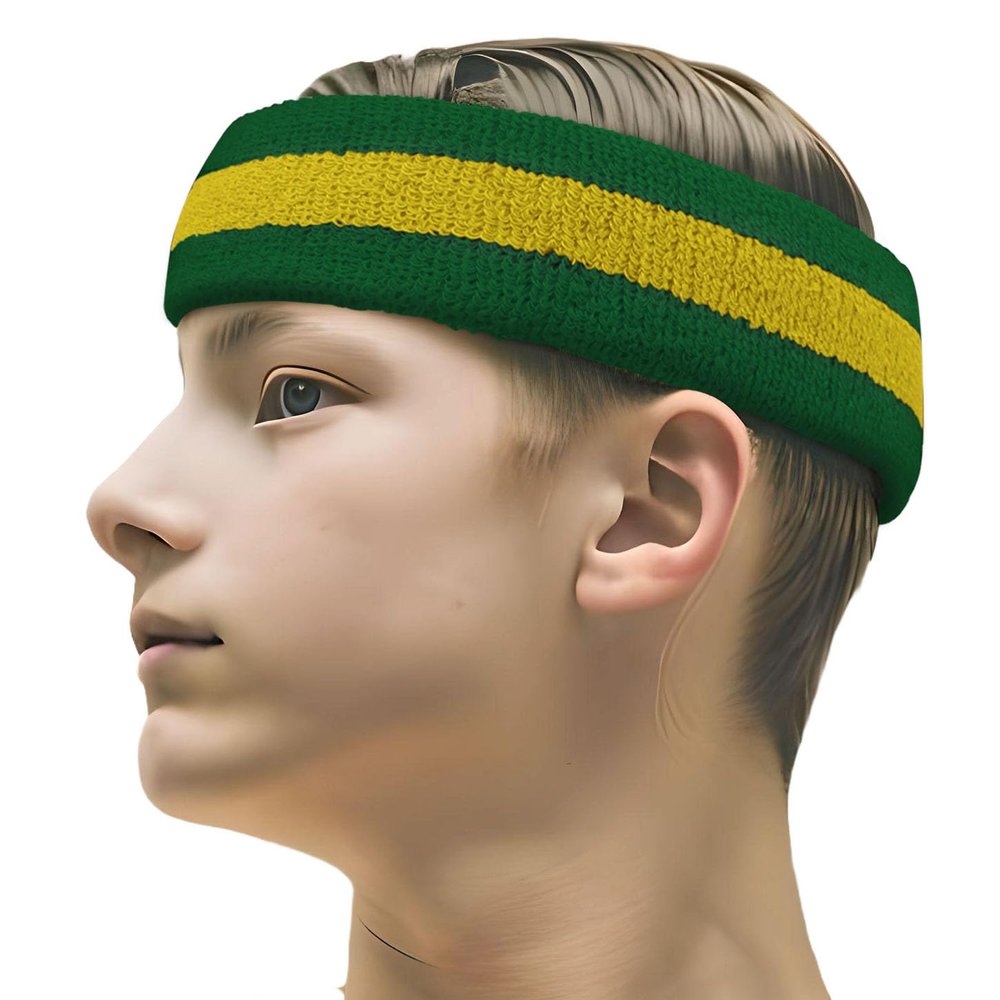 COUVER 2 Color Stripe Terry Sports Headband, 1 Piece, Yellow/Green