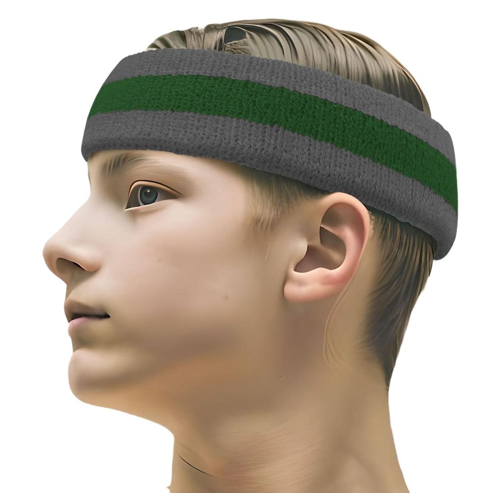 COUVER 2 Color Stripe Terry Sports Headband, 1 Piece, Green/Steel Blue