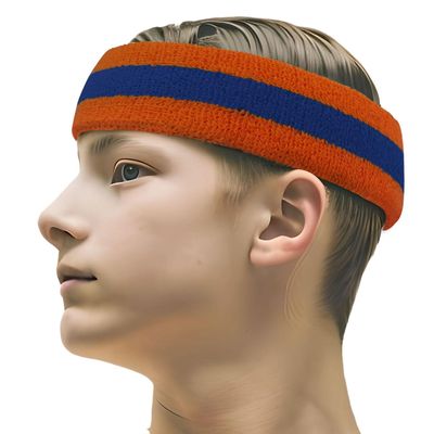 COUVER 2 Color Stripe Terry Sports Headband, 1 Piece, Blue/Dark Orange