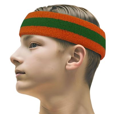 COUVER 2 Color Stripe Terry Sports Headband, 1 Piece, Green/Dark Orange