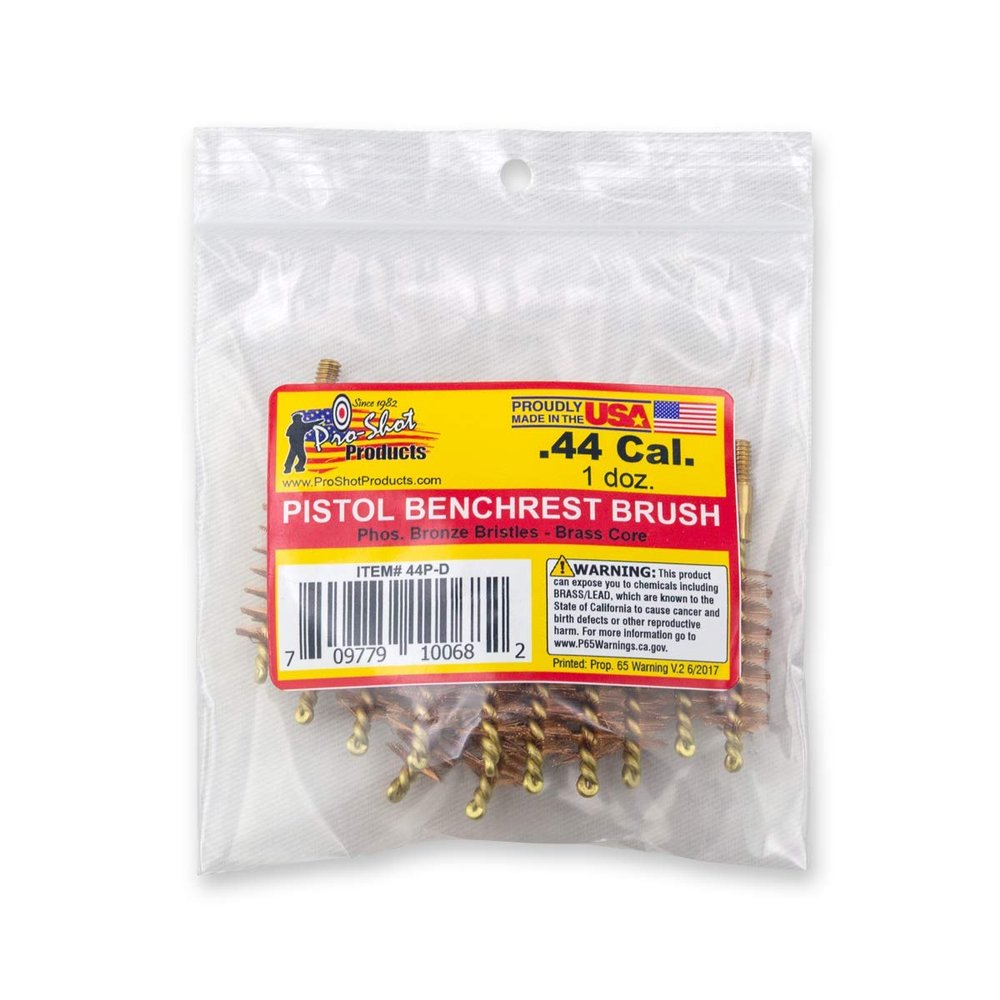 Pro-Shot Products .44 Cal. Pistol Bore Brush Dozen Pack, Brass