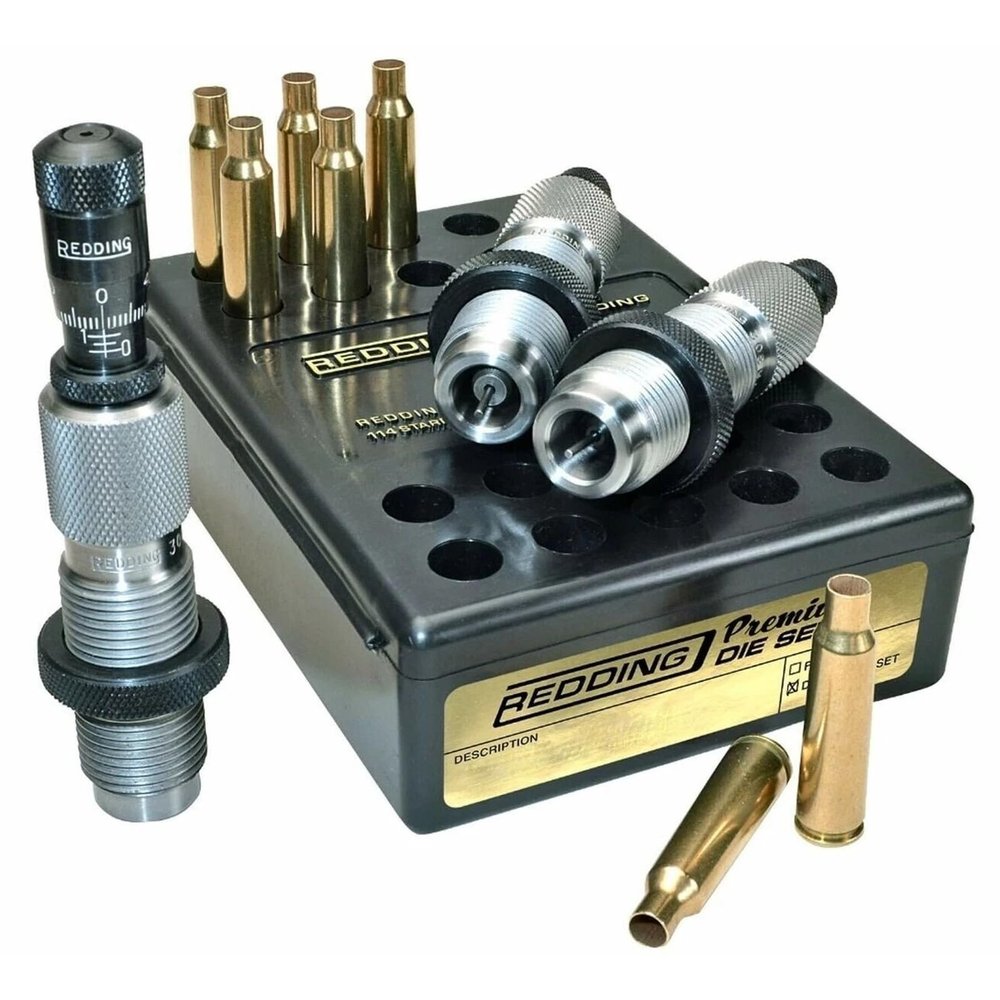 Redding Premium Deluxe Die Set - Precision 3-Die Reloading System with Carbide Size Button and Micrometer Seating, 22-250 Rem (68106)