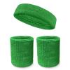 Couver Unisex Cotton Solid/Plain Sweatband Set(Headband x 1+ 4" Wristband x 2) for Sports - Bright Green view 1