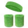 Couver Unisex Cotton Solid/Plain Sweatband Set(Headband x 1+ 4" Wristband x 2) for Sports - Bright Lime Green view 1