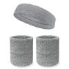 Couver Unisex Cotton Solid/Plain Sweatband Set(Headband x 1+ 4" Wristband x 2) for Sports - Light Gray view 1