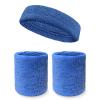Couver Unisex Cotton Solid/Plain Sweatband Set(Headband x 1+ 4" Wristband x 2) for Sports - Cerulean Blue view 1