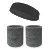 Couver Unisex Cotton Solid/Plain Sweatband Set(Headband x 1+ 4" Wristband x 2) for Sports - Charcoal view 1