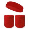 Couver Unisex Cotton Solid/Plain Sweatband Set(Headband x 1+ 4" Wristband x 2) for Sports - Red view 1