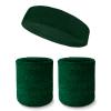 Couver Unisex Cotton Solid/Plain Sweatband Set(Headband x 1+ 4" Wristband x 2) for Sports - Dark Green view 1