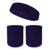 Couver Unisex Cotton Solid/Plain Sweatband Set(Headband x 1+ 4" Wristband x 2) for Sports - Dark Purple