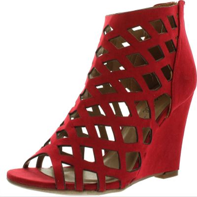 Bonnibel Trina-2 Womens Cut Out Back Zip Wedge Sandals,Red,8