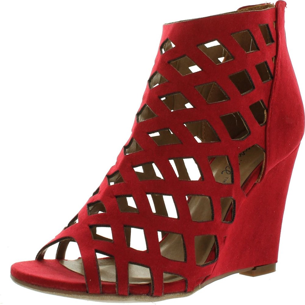 Bonnibel Trina-2 Womens Cut Out Back Zip Wedge Sandals,Red,8