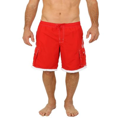 UZZI Men's Relax Long Cargo Swim Trunks Red M