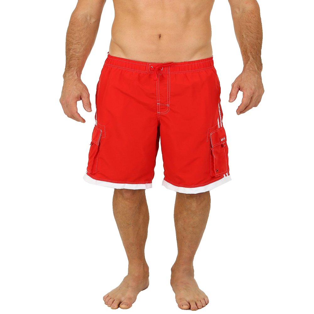UZZI Men's Relax Long Cargo Swim Trunks Red M