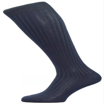 Pantherella Mens Danvers Rib Over the Calf Cotton Lisle Socks - Navy - Medium