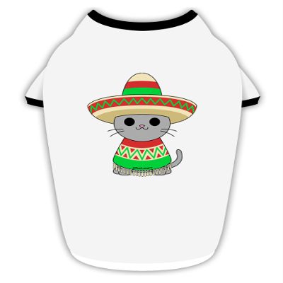 TOOLOUD Cat with Sombrero and Poncho Cotton Dog Shirt White with Black XL