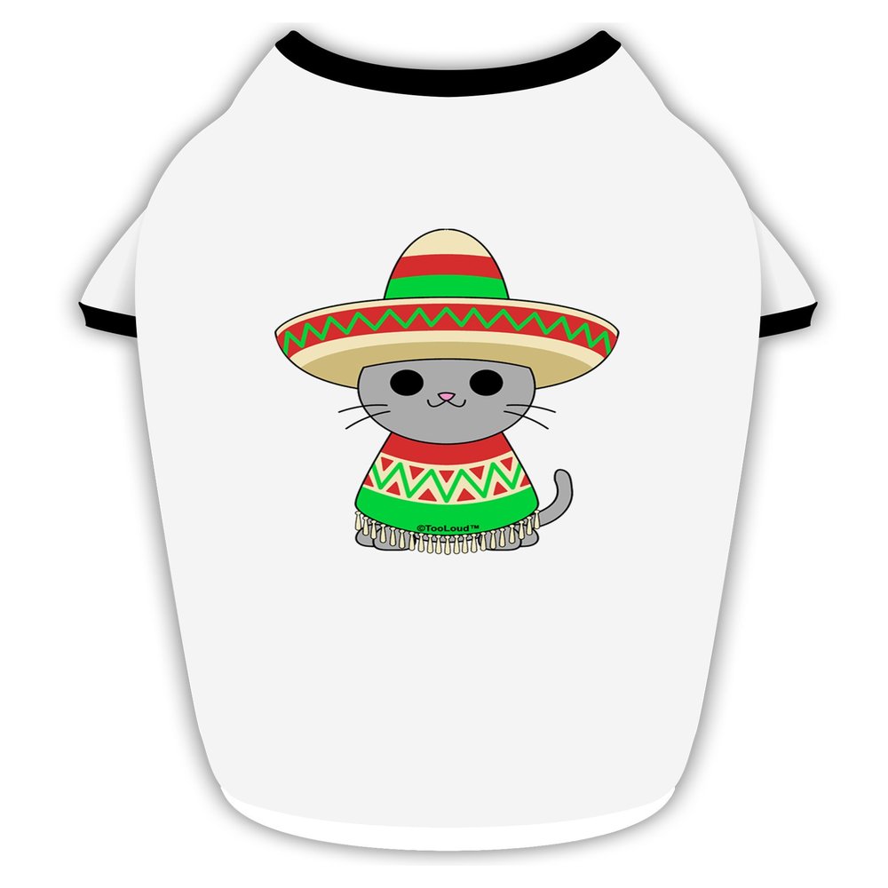 TOOLOUD Cat with Sombrero and Poncho Cotton Dog Shirt White with Black XL
