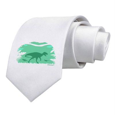 TOOLOUD Dinosaur Silhouettes - Jungle Printed White Neck Tie