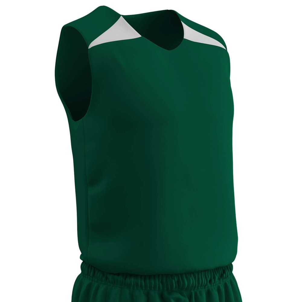 Champro Men's Dri Gear Pro Plus Polyester Reversible Basketball Jersey, Youth X-Large, Forest Green, White