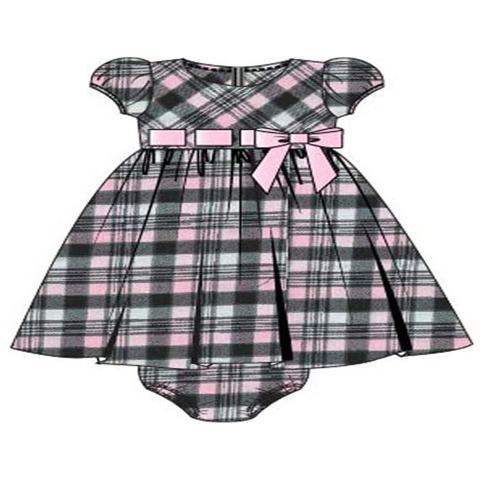 Bonnie Baby Baby Girls' Plaid Pull Thru Ribbon Dress, Pink, 12 Months