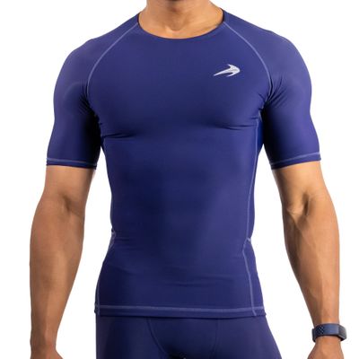 CompressionZ Men's Compression Shirt - Athletic Base Layer for Workouts Running Dry Fit Athletic Training Navy Small