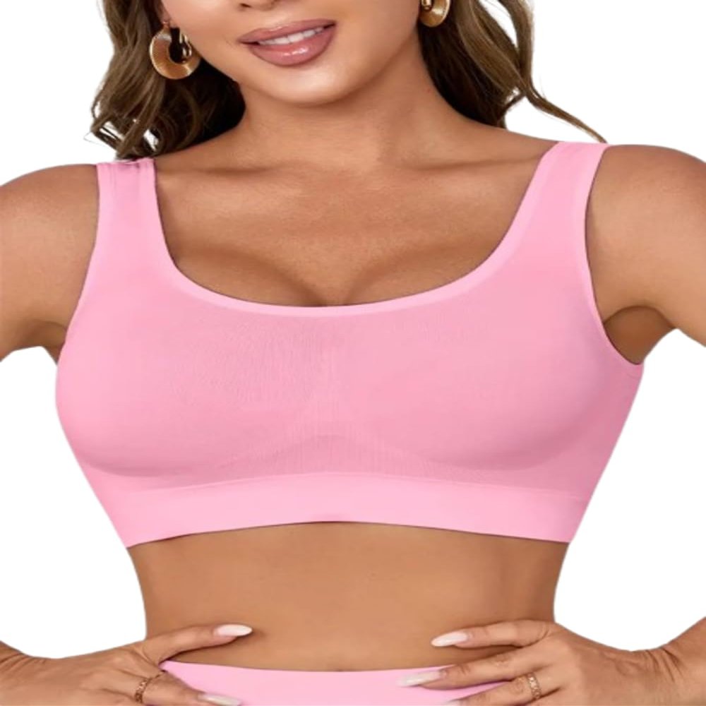 Boolavard New Seamless Sports Style Bra Crop Top Vest Comfort Stretch Bras Shapewear (M, Baby Pink)