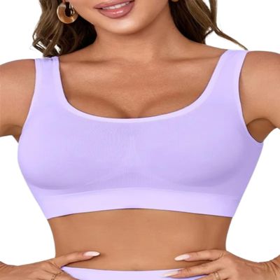 Boolavard New Seamless Sports Style Bra Crop Top Vest Comfort Stretch Bras Shapewear (XL, Lilac)