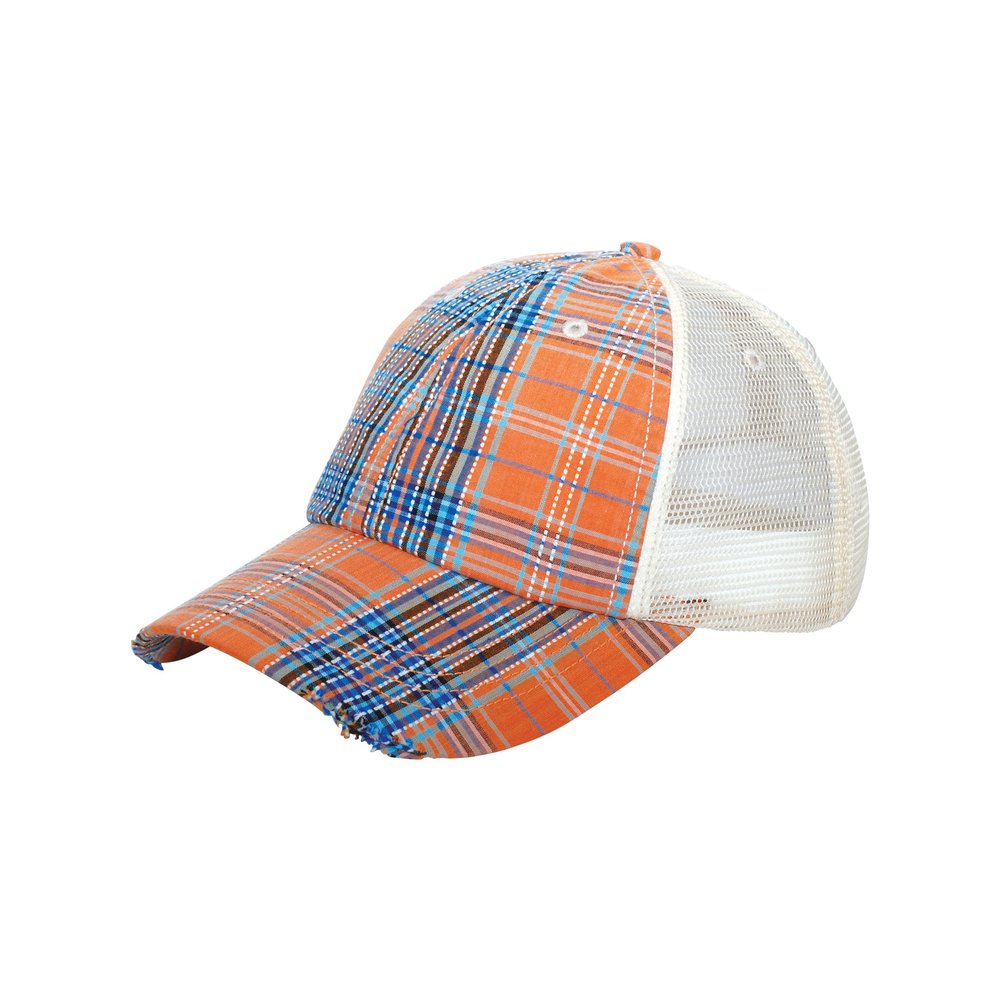 MG Low Profile (UNS) Plaid Mesh Cap-6853-ORANGE
