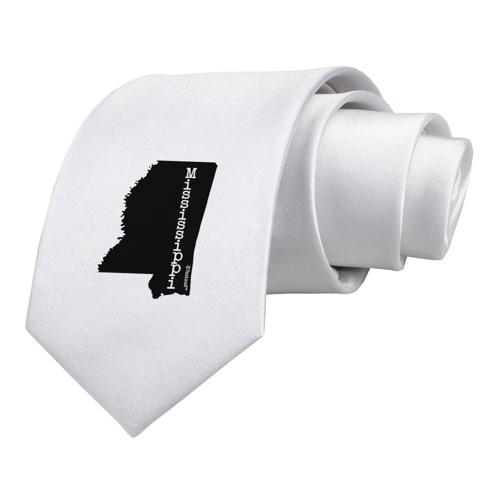 TOOLOUD Mississippi - United States Shape Printed White Neck Tie