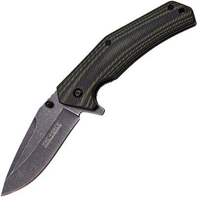 Master Cutlery TF-838C Tac-Force 4.5" Folder Stone Wash Blade Two Black/Green G10 Handle with Pocket Clip