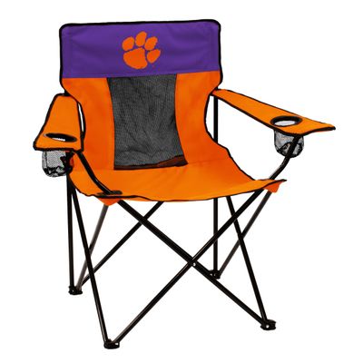 Logo Brands NCAA Clemson Tigers Elite Portable Chair - Premium Outdoor Chair with Cup Holder, Powder-Coated Steel Frame, Lightweight and Portable for Tailgating,and Sporting Events