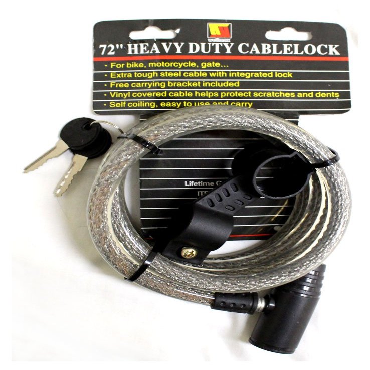 ToolUSA 72" (183 cm) Heavy Duty Steel Cable Lock with Vinyl Protection for Bikes and Gates | Includes 2 Keys and Mounting Bracket