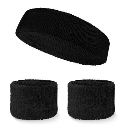 COUVER - Black Athletic Sweatbands Set(Headband & 2PCs Wristbands) for Sports