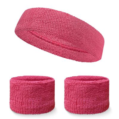 Couver Bright Pink Headband & Wristbands Set(3pc) - Ultra Absorbent Cotton Terry Cloth Athletic for Tennis, Basketball, Gym & Running