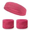 Couver Bright Pink Headband & Wristbands Set(3pc) - Ultra Absorbent Cotton Terry Cloth Athletic for Tennis, Basketball, Gym & Running view 1