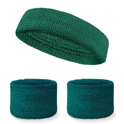 Couver Teal Headband & Wristbands Set(3pc) - Ultra Absorbent Cotton Terry Cloth Athletic for Tennis, Basketball, Gym & Running
