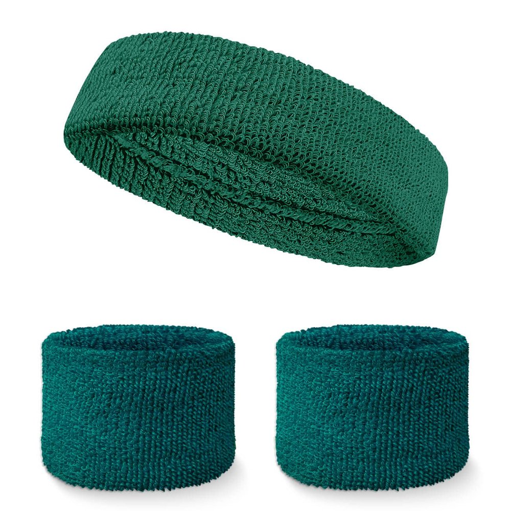 Couver Teal Headband & Wristbands Set(3pc) - Ultra Absorbent Cotton Terry Cloth Athletic for Tennis, Basketball, Gym & Running