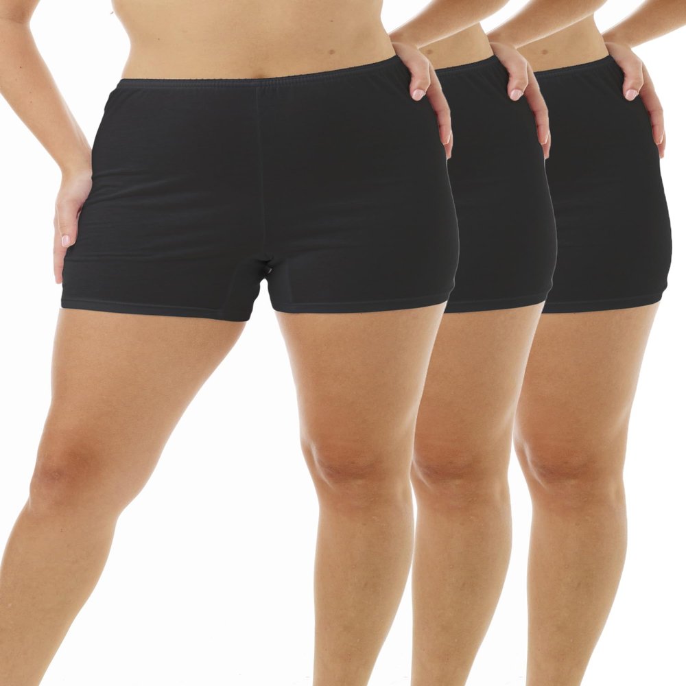 Underworks Womens 100% Cotton Cuff Leg 5-inch Inseam Bloomers Black 3-Pack Small 35-36 HIPS