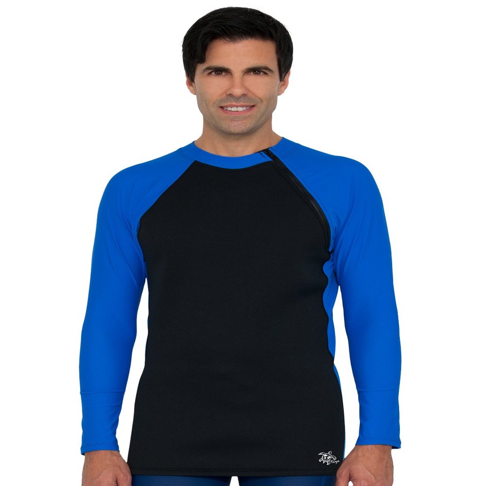 Tuga Men's Neoprene Wetsuit Hybrid Zip Top, Made in USA, Black/Royal, Small