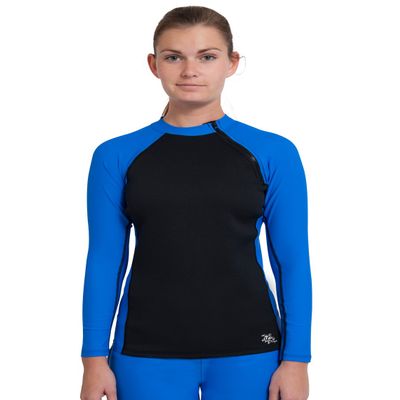 Tuga Women's Neoprene Wetsuit Hybrid Top, Made in USA, Black/Royal, Small
