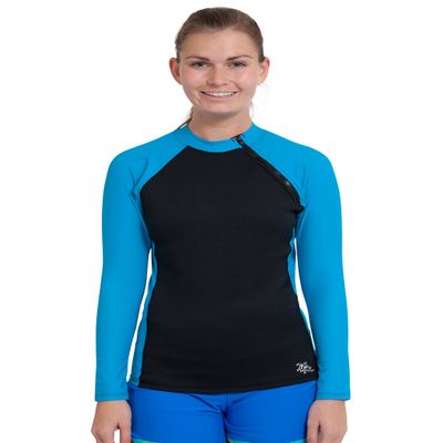 Tuga Women's Neoprene Wetsuit Hybrid Top, Made in USA, Black/Turquoise, Large