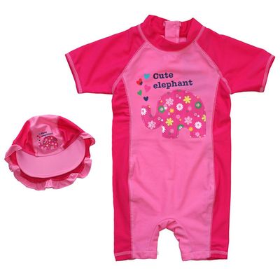 BIKMAN Girls Cute Elephant Swimsuit One-Piece Short Sleeve Rashguard (4XL(5-6 Years Old)) Rose Red