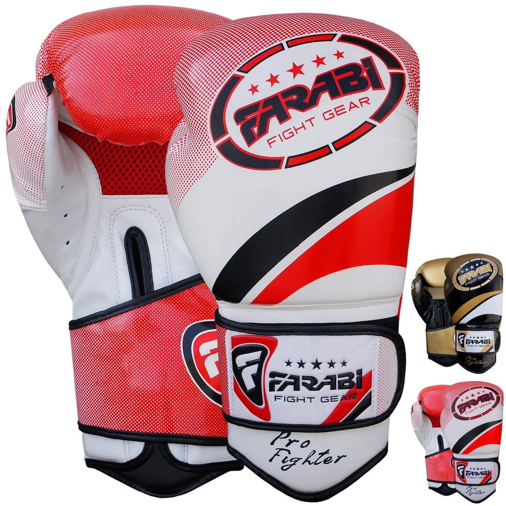 Farabi Sports Boxing Gloves Men and Women Kickboxing Gloves - Muay Thai Gloves 10-oz 12-oz 14-oz 16-oz Red & Purple Boxing Gloves for Punching Bag, MMA, Muay Thai and Training (White/Red, 14-oz)