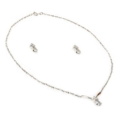 topwholesalejewel Silver Crystal Teardrop V Shape Necklace & Matching Stud Earrings Jewelry Set