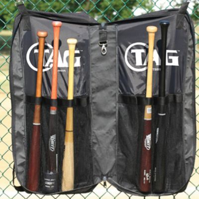 TAG Hangable Bat Bag, Holds 8 Baseball Bats, Durable Polyester with Fence Hanger, Black