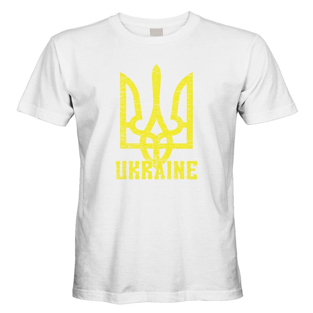 Cybertela Men's Ukrainian Coat of Arms Ukraine Flag Pride T-Shirt (White, 2X-Large)