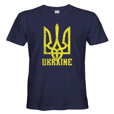 Cybertela Men's Ukrainian Coat of Arms Ukraine Flag Pride T-Shirt (Navy Blue, 2X-Large)