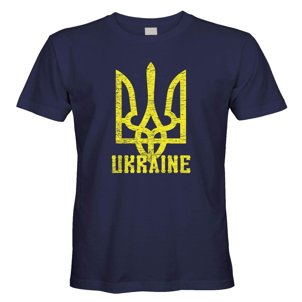 Cybertela Men's Ukrainian Coat of Arms Ukraine Flag Pride T-Shirt (Navy Blue, 2X-Large)